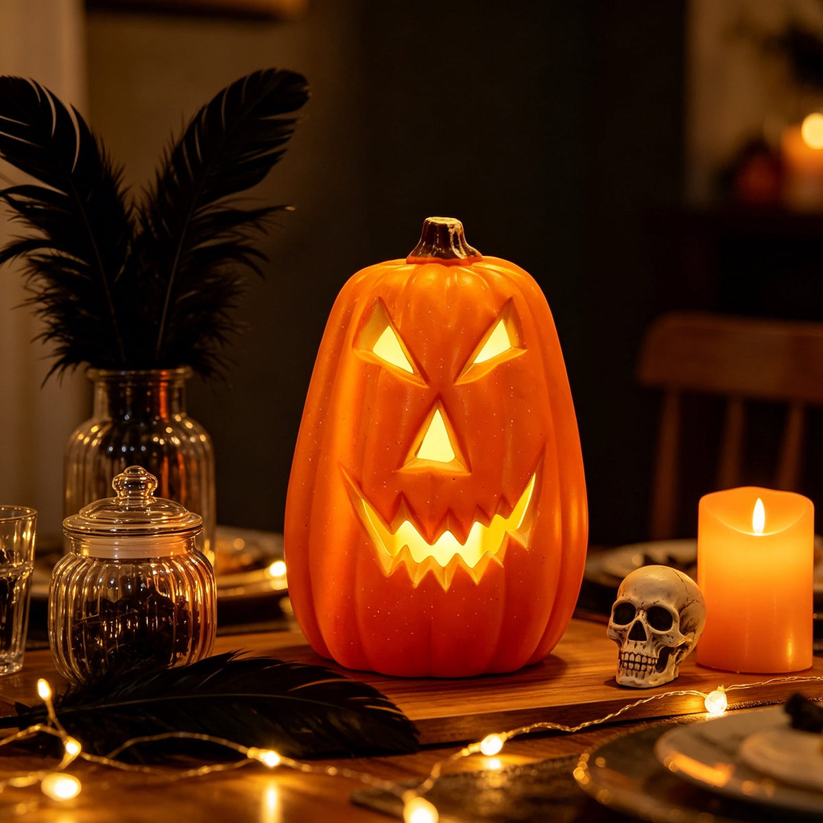 Halloween Lighted Pumpkin Large Plastic LED Pumpkin Decoration for Outdoor Yard Porch Home Storefront Shopping Mall Holiday Display Decor
