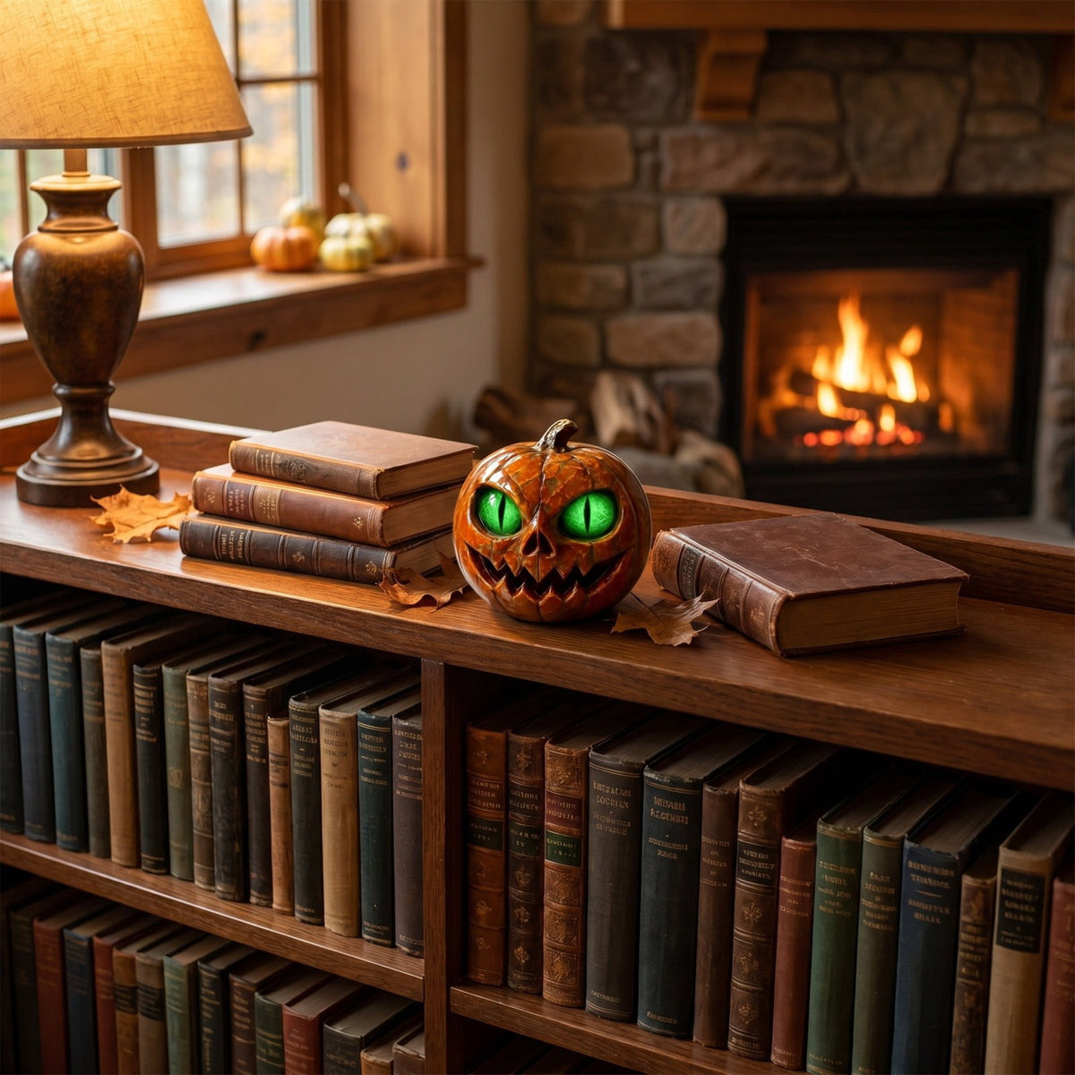 Halloween Scary Jack O Lantern Pumpkin Statue with Color Changing LED Eyes Spooky Tabletop Yard Decor Prop