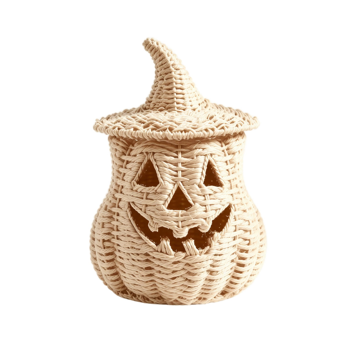 Aximioll Halloween Black Woven Jack-O-Lantern Pumpkin Decor, Hand Woven Rattan Wicker Style Statue, Trick or Treat Candy Bowl Lantern for Porch Entryway Fireplace Mantel Table, Black, 11 Inches