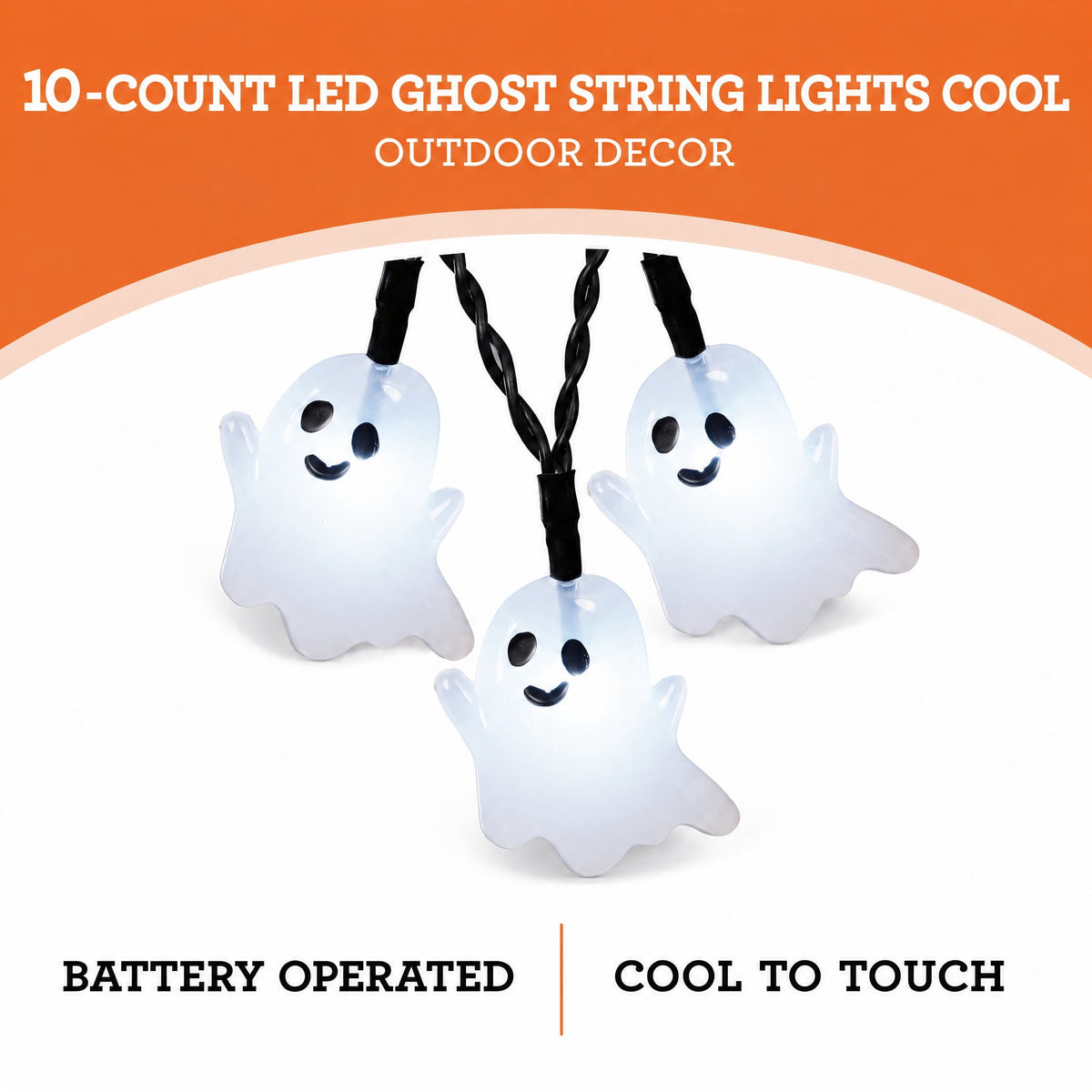 Indoor 10-Count Battery-Operated LED Pumpkin String Lights, Orange, 3', Halloween by Way To Celebrate