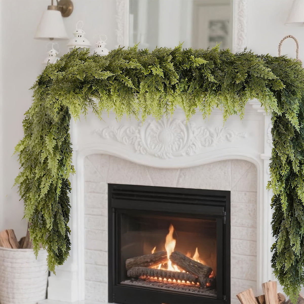 Spring Artificial Flowers Garland, 70 inch Fake Eucalyptus Vine Cherrys Blossoms Hanging Garland Rattan for Mantle Fireplace Wedding Indoor Outdoor Home Decor
