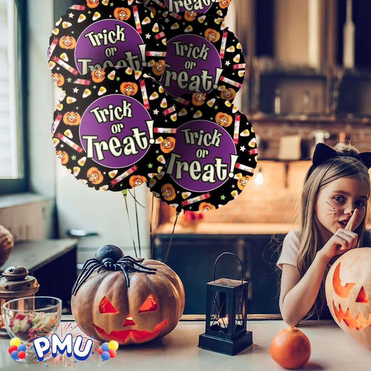 PMU Halloween Party Decoration "Happy Halloween" Jack Faces Aglow 18 Inch Mylar-Foil Balloon (1pkg) Pkg/1