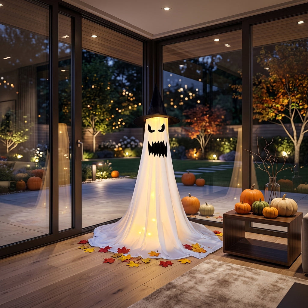Halloween Ghost Candy Bowl Large Light Up Floor Stand with Remote Control for Halloween Party Treat Display and Trick Or Treat Setup