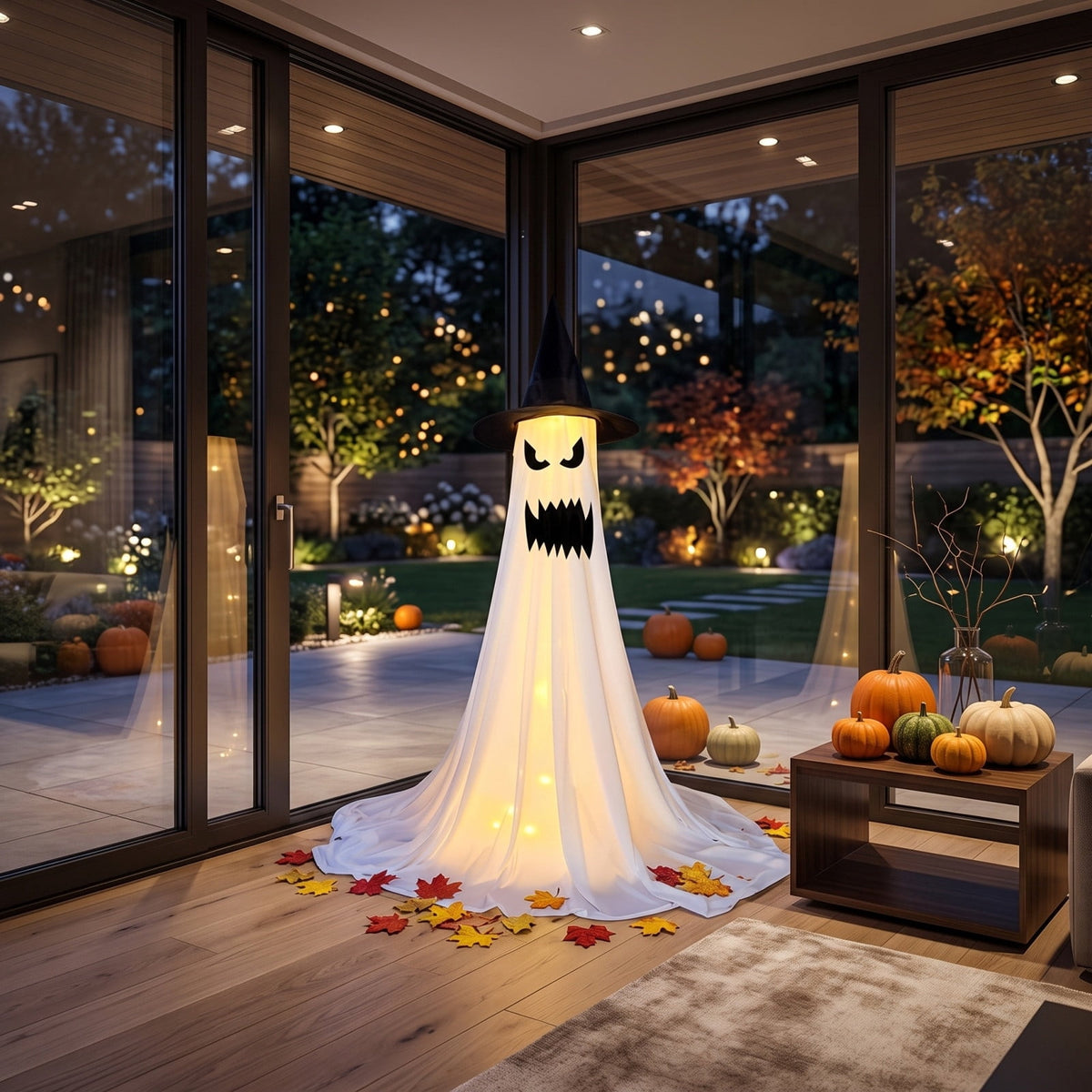 Halloween Ghost Candy Bowl Large Light Up Floor Stand with Remote Control for Halloween Party Treat Display and Trick Or Treat Setup