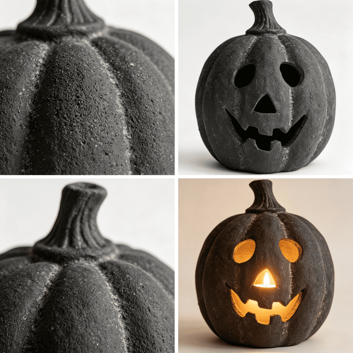 Halloween Decorations - 5.9" Black Handmade Resin Jack O Lantern Pumpkin Fall Decor, Indoor Outside Gothic Festival House Centerpiece Decoration for Table Garden Living Room Mantel
