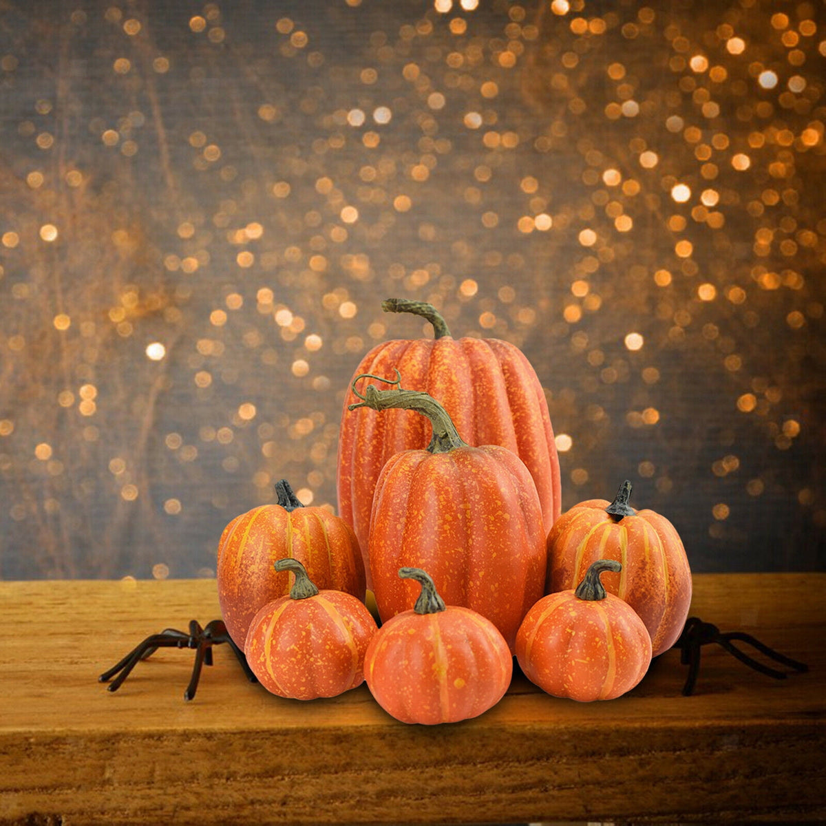 7PCS Pumpkin Decor Set for Fall and Halloween, Artificial Foam Pumpkins in Orange for Indoor and Outdoor Decor for Thanksgiving Table Centerpieces, Wedding Decorations and DIY Crafts