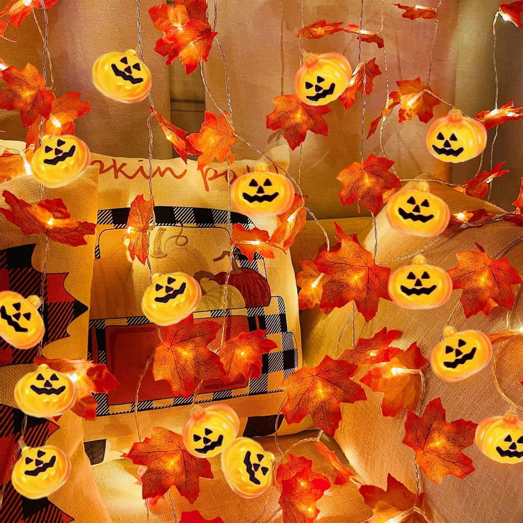 Halloween Decoration Under $5 Pumpkins Garland Lights Fall Decorations Realistic Larger Maple Leave String Light LED Fall Lights Battery Operated Indoor Home Outdoor Halloween Decor
