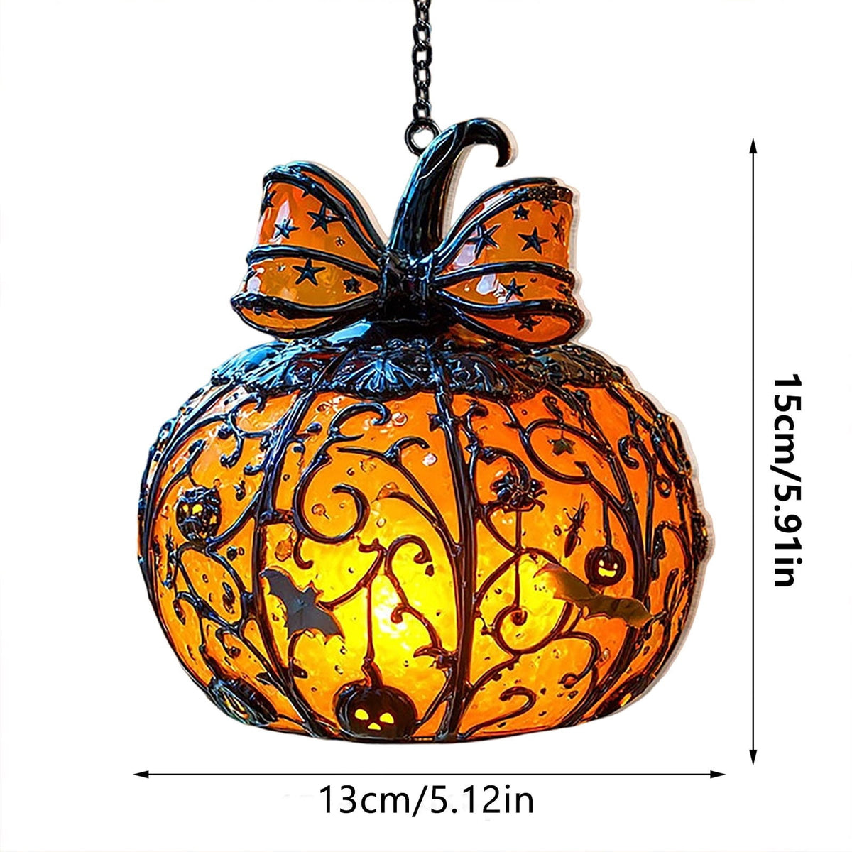 AZXY Stained Glass Hanging Pumpkin Ornament, Halloween Decor, Halloween Pumpkins, Halloween Decorations, Halloween Party Decor,Bat Star Pumpkin Hanging Decor for Indoor Window Tabletop
