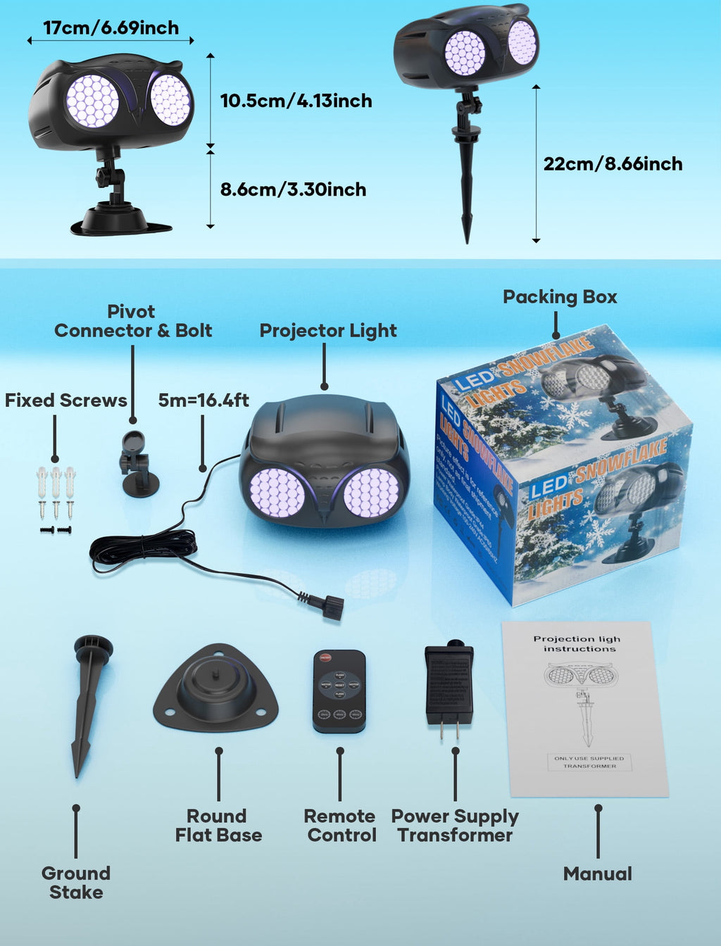 Christmas Snowflake Projector Light - Indoor Outdoor Holiday Projector Lights with Remote Control, IP65 Waterproof Double Head Landscape for Xmas Party New Year Wedding Home Garden