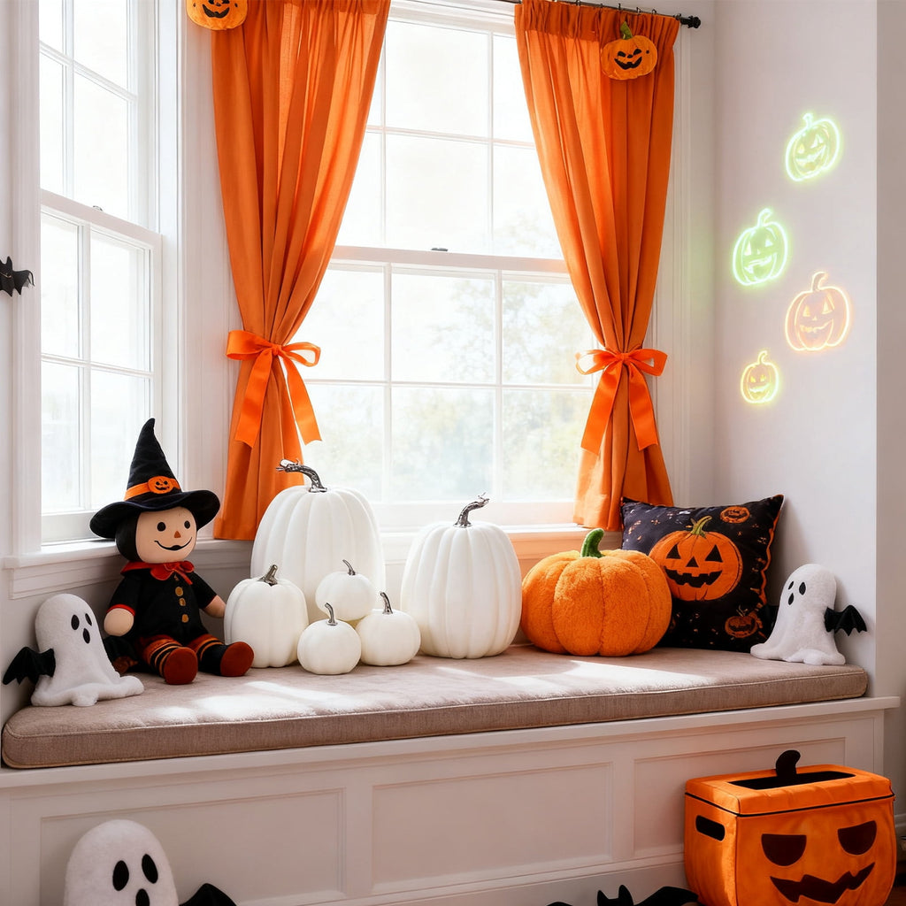 YOYTOO 7 Pcs Artificial Fake Pumpkins Fall Decoration, 4 Sizes, DIY Foam Pumpkins for Halloween Autumn Harvest Thanksgiving Table top House Dining Table Party Decoration (Orange)
