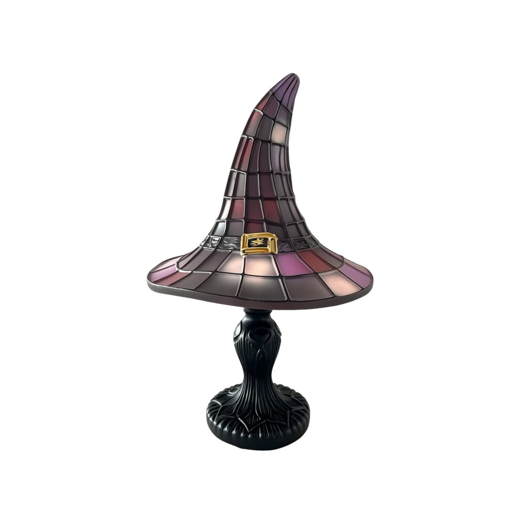 Stained Glass Witch Hat Lamp Gothic Halloween Lighting Decor, Vintage Witchy Hats Night Lights, Handcrafted Retro Resin Table Lamp for Bedroom, Living Room & Home Decor