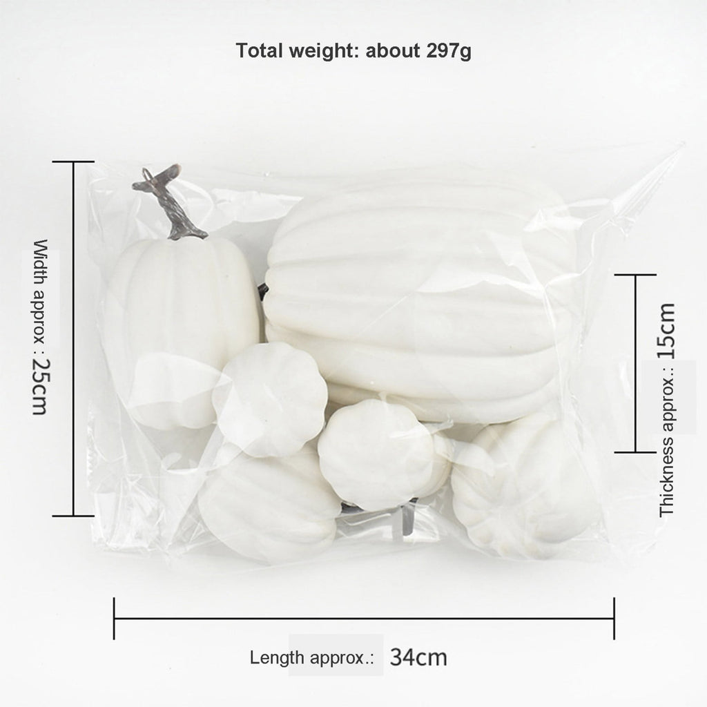 7Pcs Artificial Pumpkins Fall Decoration Assorted Faux Pumpkin Cute Foam Pumpkins for Home Outside Halloween Decorating (White)