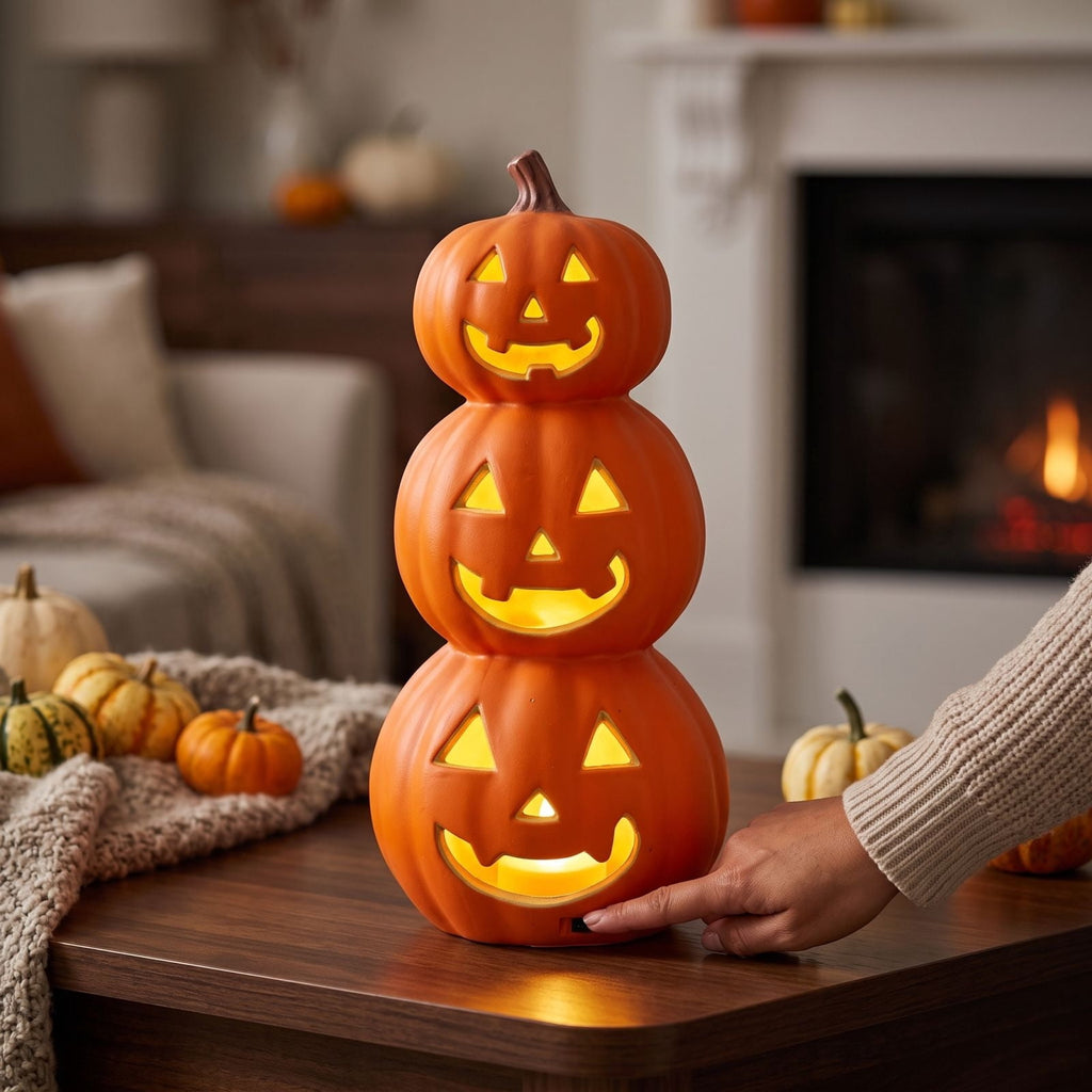 Halloween Lamp Decorations, 2026 New Pumpkin Light, Cute LED Pumpkin Figurine, Sparkling Night Glass Pumpkins Lamp for Shelf Mantel Fireplace Party Indoor Outdoor Fall Holiday Decor