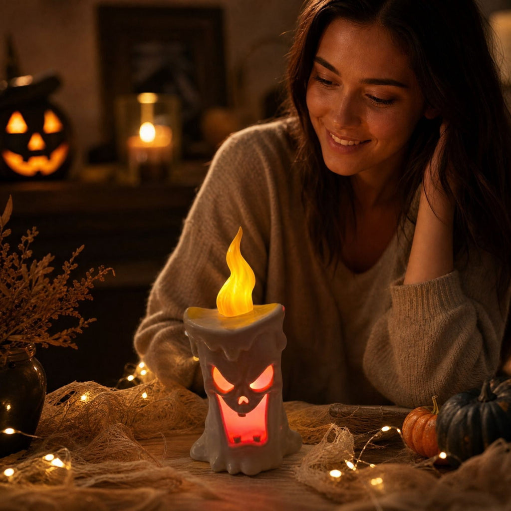 Halloween Pumpkin Night Light With Witch Hat Acrylic LED Tabletop Ornament, Spooky Glowing Figurine for Home Party Bedroom Holiday Decoration