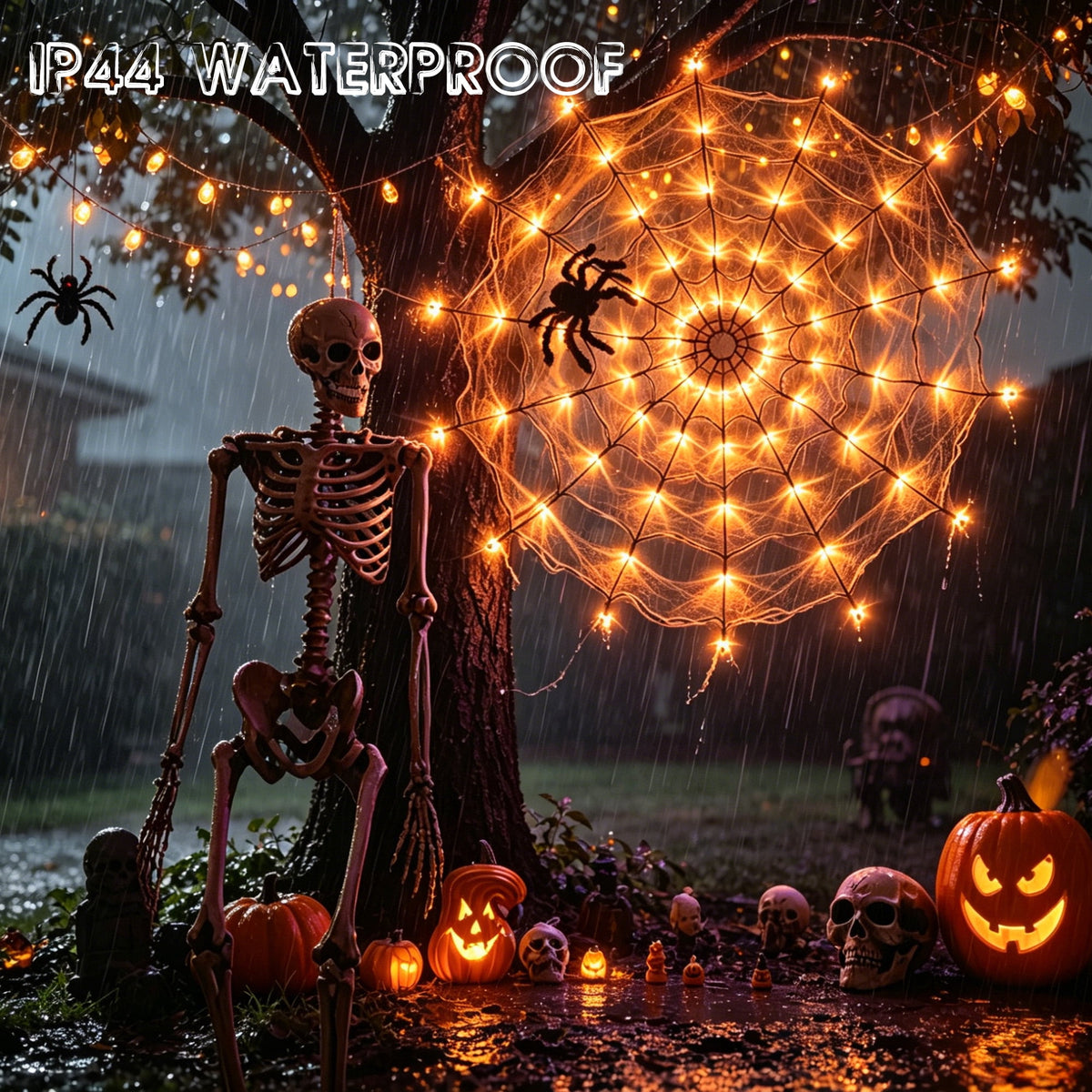 VOLIVO Halloween Spider Web Lights, 4FT Diameter 8 Modes Net Lights with Black Spider, Remote Control Waterproof for Indoor Outdoor (Purple)