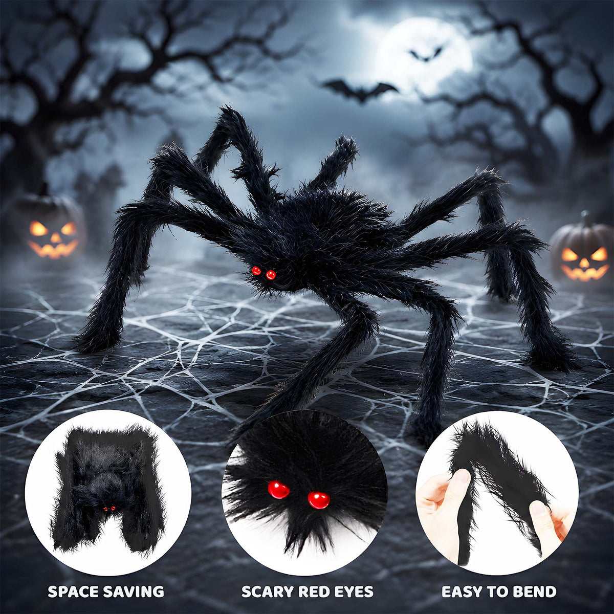 VOLIVO Halloween Spider Web Lights, 5 FT Giant Spider + 15.7 x 16.4 FT Light-up Triangular Web, 250 LED 8 Modes Waterproof Decor for Indoor Outdoor (Purple)
