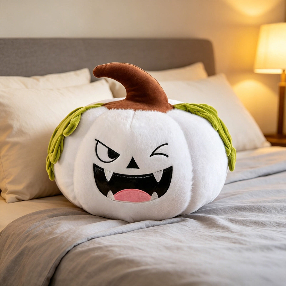 Pnmtdaia Orange Cute Smiling Fangs Pumpkin Plush Throw Pillow, Cozy Stuffed Halloween Thanksgiving Spooky Themed Decorative Cushion for Living Room Bedroom Home Holiday Decor