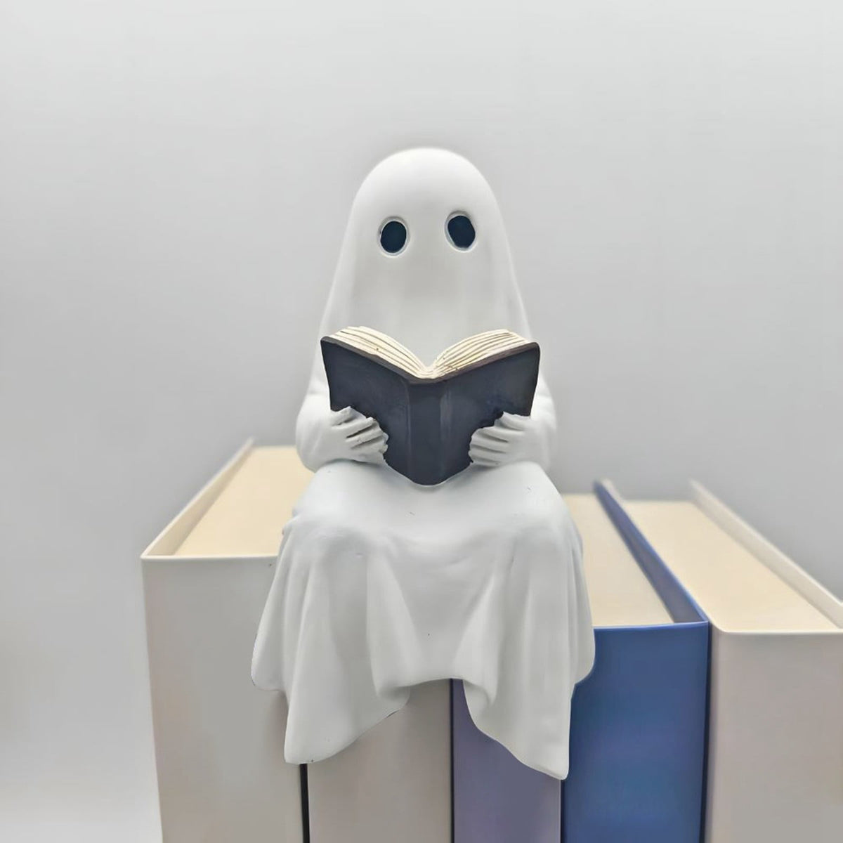 Halloween Ghost Figurine, Resin Lighted Ghost Ornament with Pumpkin Lantern & Beverage Cup, Tabletop Halloween Indoor Decor