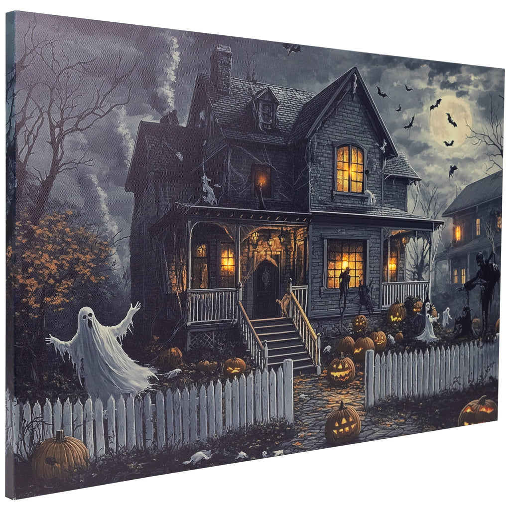 Northlight LED Lighted Creepy Haunted House Halloween Canvas Wall Art - 11.75" x 15.75"