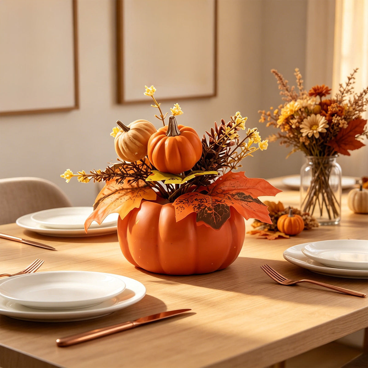 Pumpkin Decor with Artificial Flower Sunflowers Fall Decorations for Home Tabletop Kitchen Party Thanksgiving Harvest