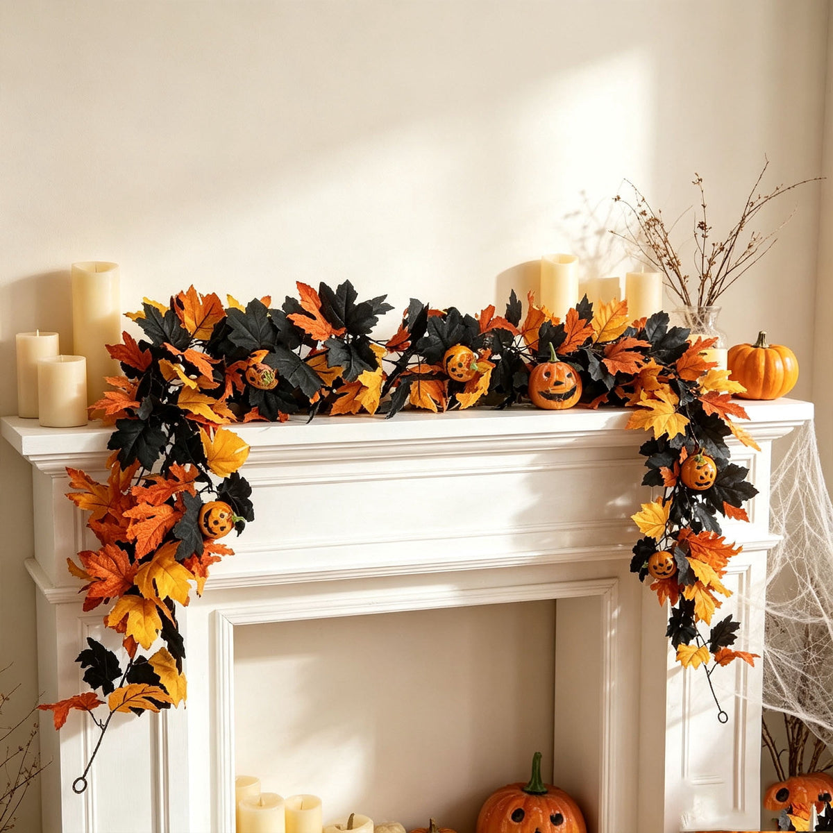Halloween Pumpkin Garland - 68" Fall Leaf Decor for Mantle, Staircase & Porch, Outdoor/Indoor Autumn Thanksgiving Party Decoration (Multicolor)