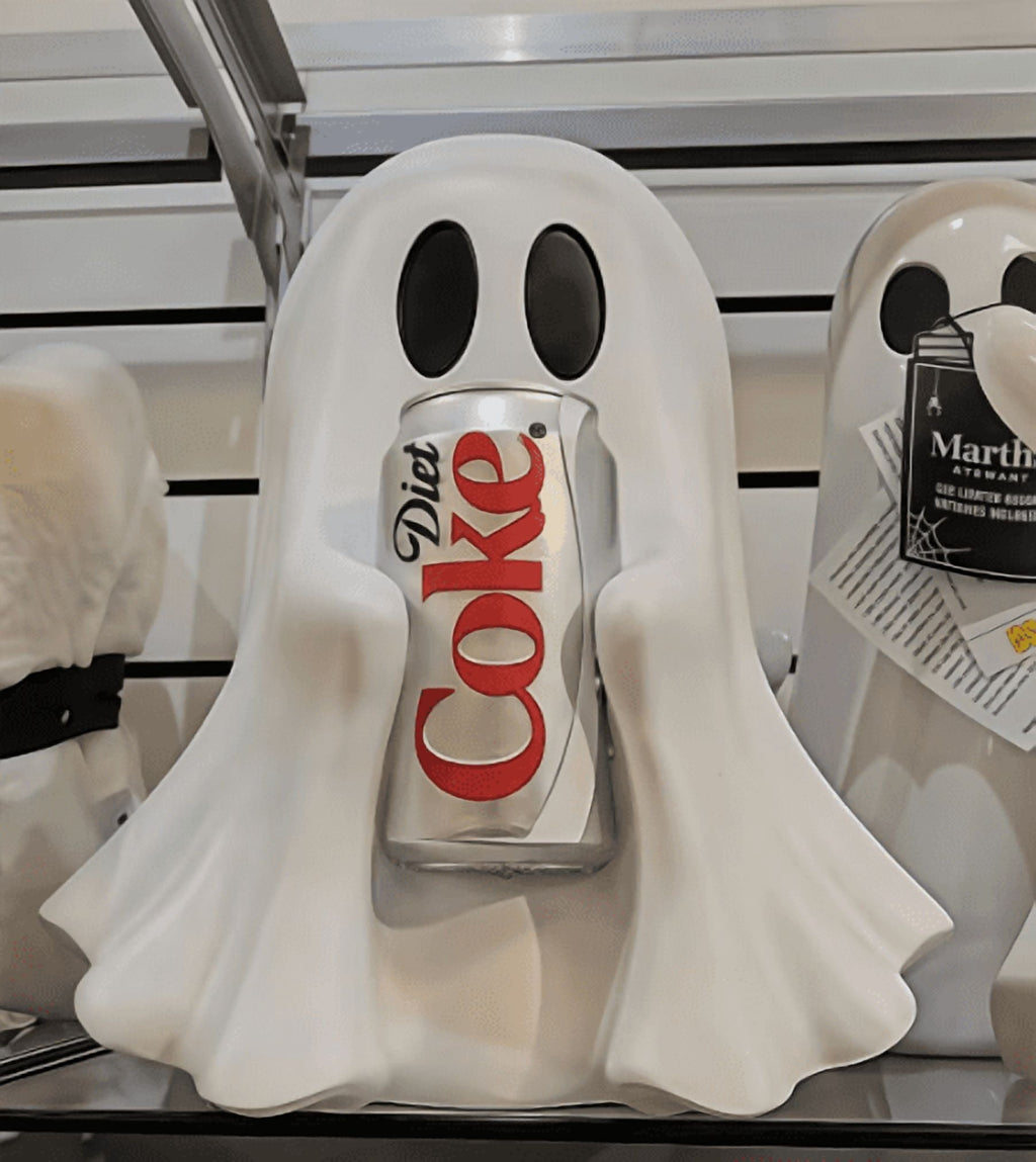 Halloween Ghost Figurine, Resin Lighted Ghost Ornament with Pumpkin Lantern & Beverage Cup, Tabletop Halloween Indoor Decor