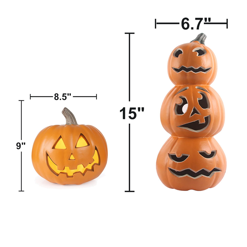 Gamexcel 3 Pack Light Up Jack O Lantern Pumpkins, 10/14/16 in Waterproof LED Halloween Decorations for Indoor Outdoor Porch Yard