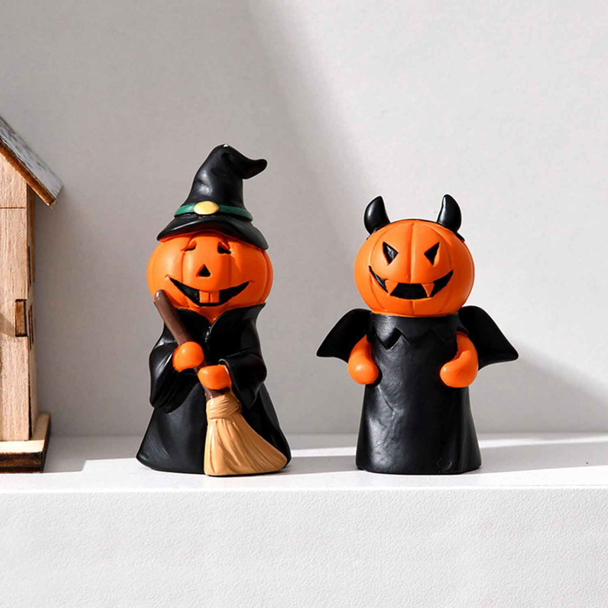 3 Pcs Miniature Halloween Pumpkin Witch Figurines Cute Resin Pumpkin Halloween Table Decor Devil Witch Pumpkin Decor Halloween Figurines Halloween Fairy Garden Accessories for Home Indoor Decor