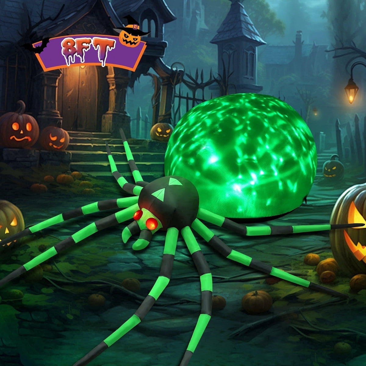 Yexmas 8FT Halloween Inflatables Outdoor Decorations Giant Spider Decorations with LED Lights and Air Pump Blow up Inflatable, Purple