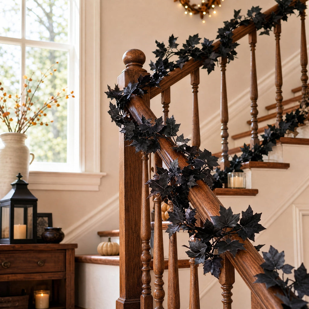 Clearance Gunhay Fall Decor Fall Decorations for Home, Black Decorations Halloween Garland, Fall Wall Hanging Rose Leaves, Artificial Black Rose Leaf Vine, Halloween Decorations for Home