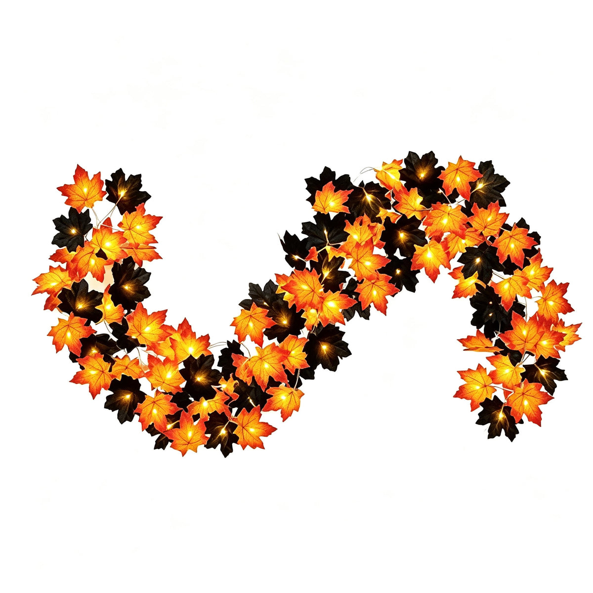 Halloween Black Garland with LED Lights 70.87 Inch Gothic Foliage for Mantel Stair Halloween Party Home Indoor Decor