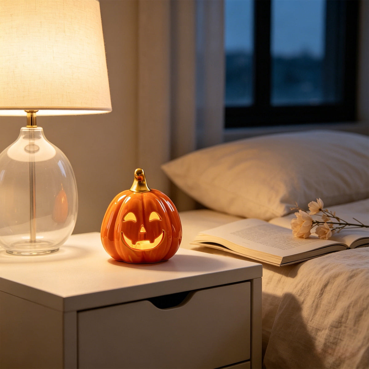 Sahpxhe Halloween Ghost Lamp Decor Warm LED Light for Halloween Mantel Shelf Tabletop Spooky Indoor Halloween Decor
