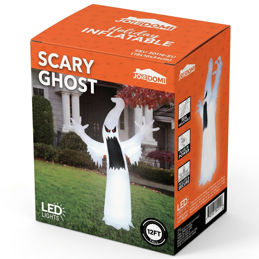 Joyfy 12ft Halloween Ghost Inflatable,Giant Ghosts inflatables with Build-in LEDs Outdoor Decorations,Blow Ups Halloween Yard Inflatables