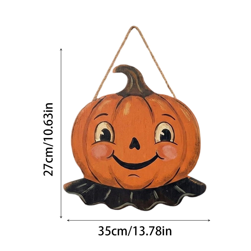 Yashow 2D Wooden Halloween Door Hanger, Vintage Pumpkin Sign 13.78x10.63 Inch, Rustic Retro Folk-Art Wall Decor for Porch, Room and Farmhouse, Festive Home Gift