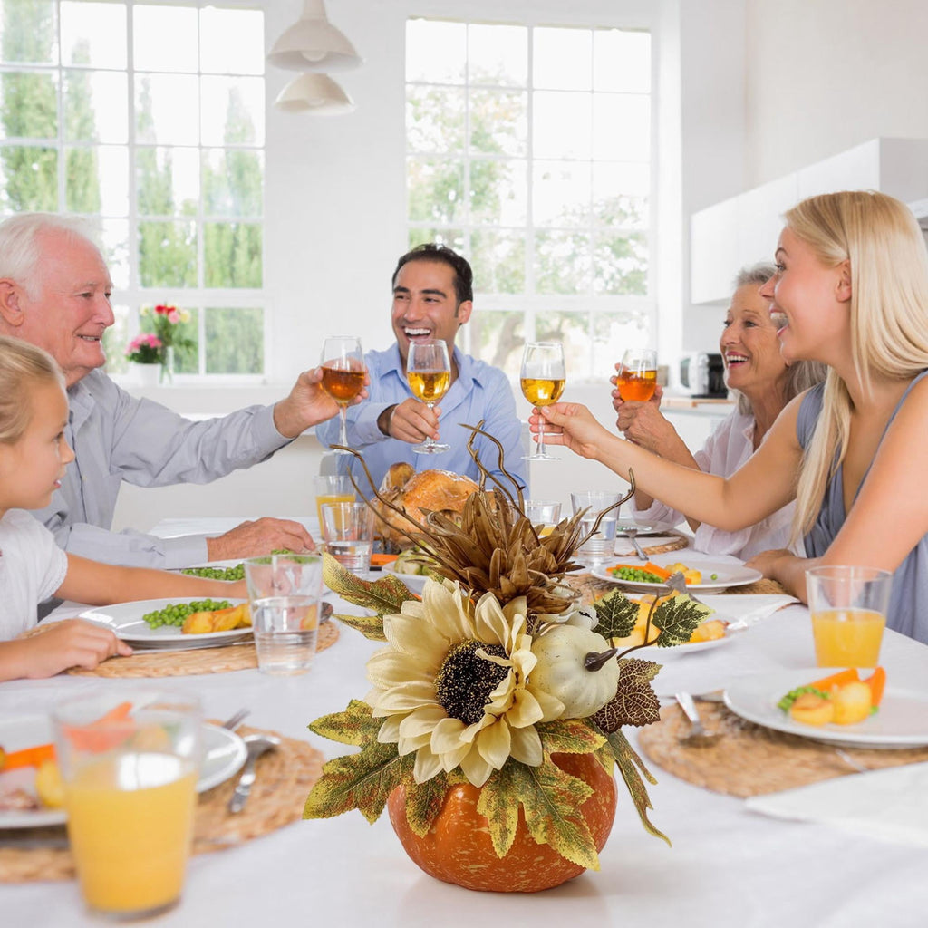 Pumpkin Decor with Artificial Flower Sunflowers Fall Decorations for Home Tabletop Kitchen Party Thanksgiving Harvest