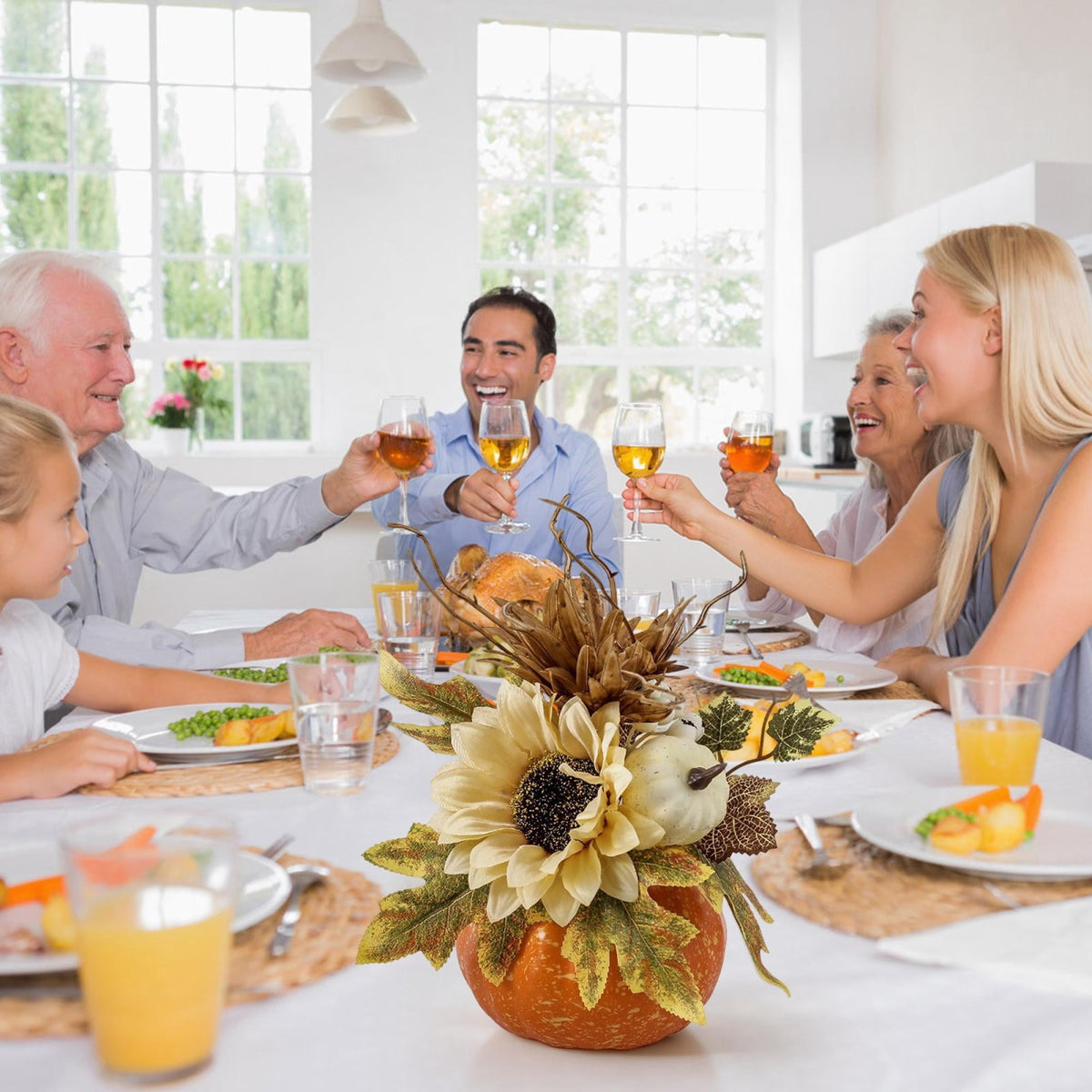 Pumpkin Decor with Artificial Flower Sunflowers Fall Decorations for Home Tabletop Kitchen Party Thanksgiving Harvest
