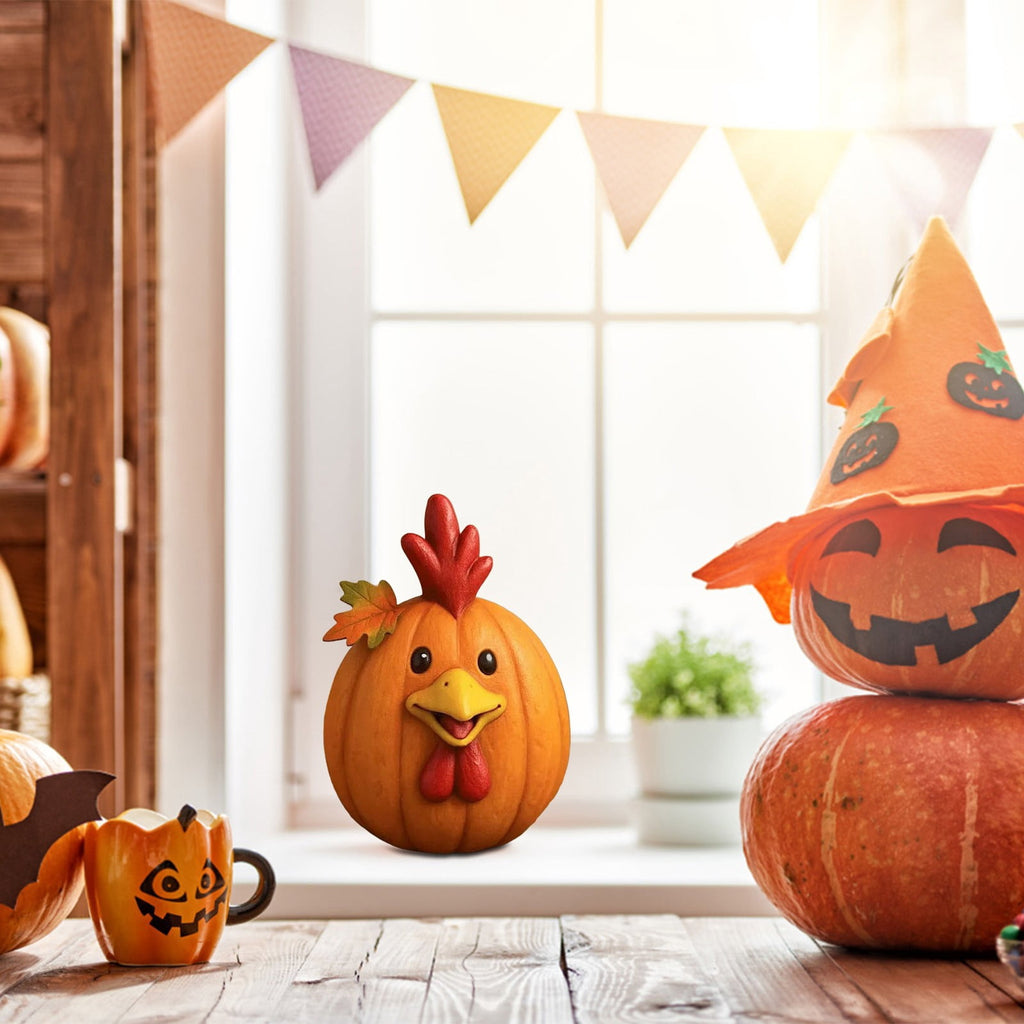 Farm Animal Pumpkin Figurines, Cute Funny Resin Cow Duck Sheep Pig Chicken Horse Statue, Autumn Fall Thanksgiving Halloween Table Centerpiece, Home Desktop Decor, 5-Inch