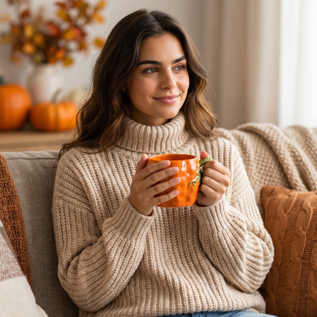 Cute Pumpkin Handmade Ceramic Mug with Dust Lid, Thanksgiving Halloween Coffee Cup for Office, Creative Water Cup Holiday Gift for Friends Family Coworkers Kitchen Home Decor