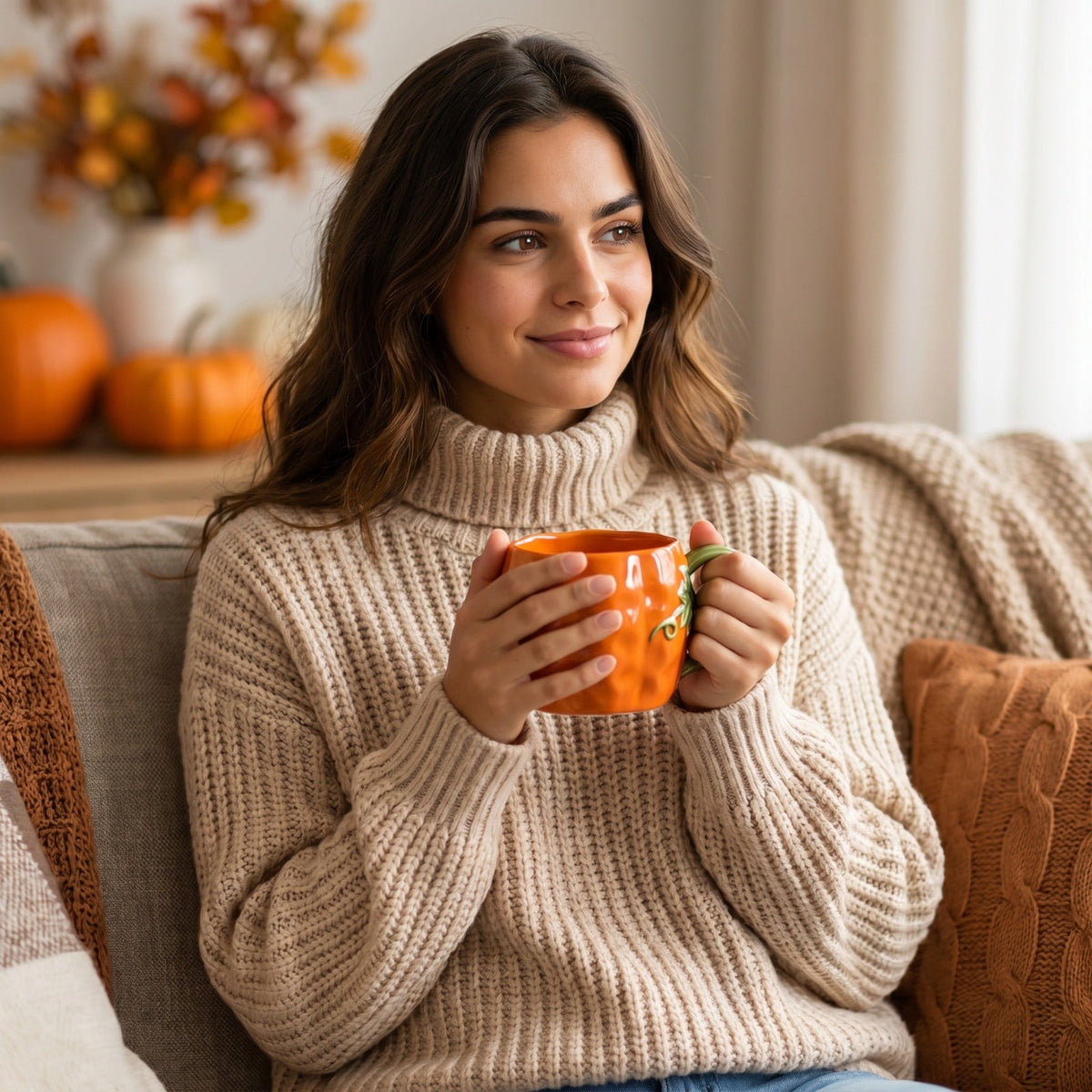 Cute Pumpkin Handmade Ceramic Mug with Dust Lid, Thanksgiving Halloween Coffee Cup for Office, Creative Water Cup Holiday Gift for Friends Family Coworkers Kitchen Home Decor