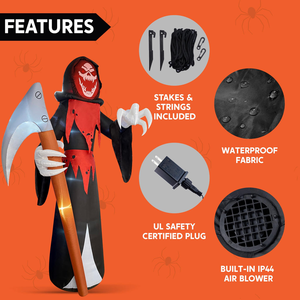 Joyfy 12 ft Giant Halloween Inflatable Pumpkin Ghost Vampire with Skull Decoration with Built-in LEDs,Ghost Halloween Decorations Outdoor Blow Up Yard Lawn Decoration