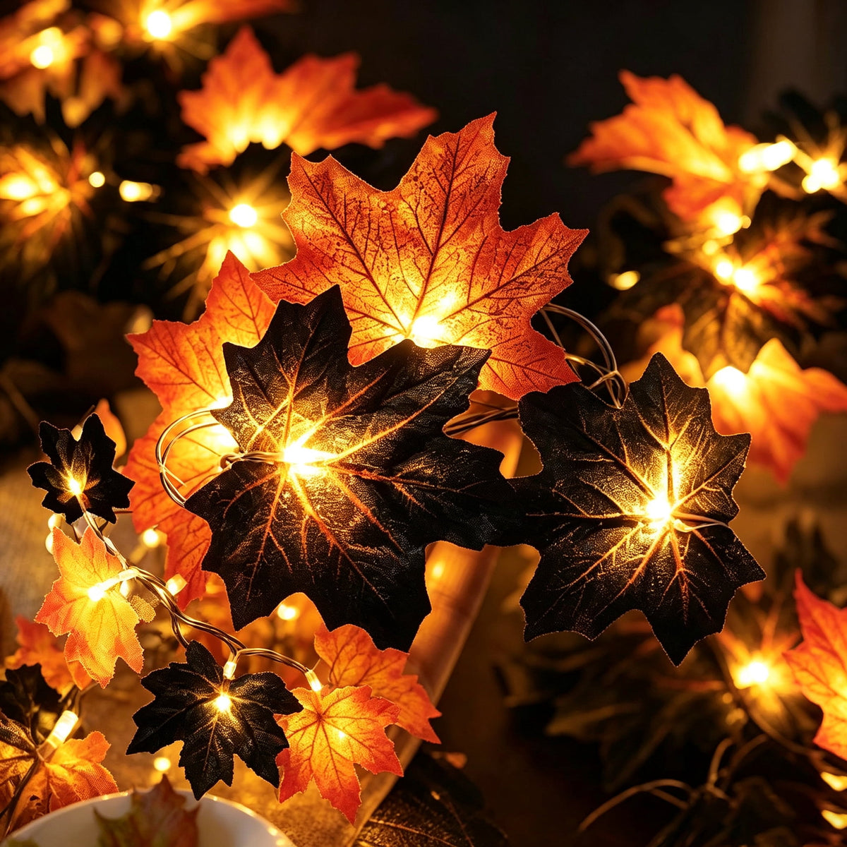 Halloween Black Garland with LED Lights 70.87 Inch Gothic Foliage for Mantel Stair Halloween Party Home Indoor Decor