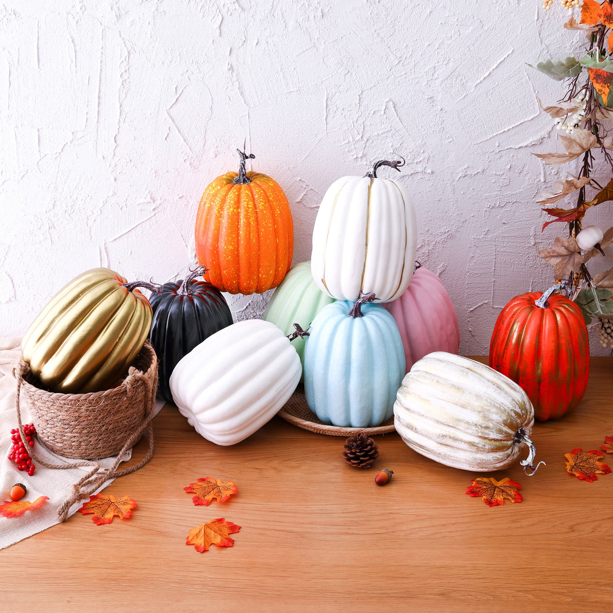 RUINIXCW 8 Inch Large Artificial Pumpkins Fall Decorations Thanksgiving Halloween Pumpkins Giant Fake Pumpkins Foam Pumpkins Autumn Harvest Home Decor