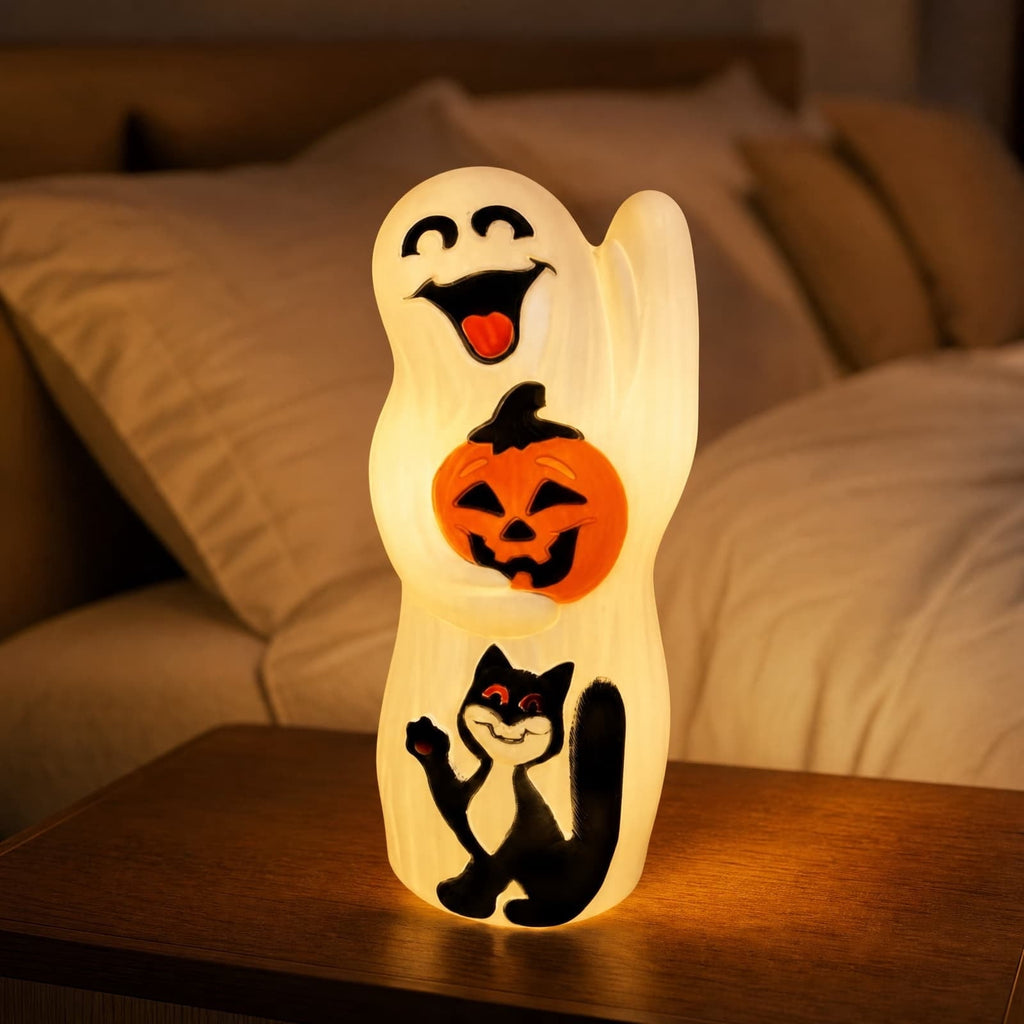 SCNOR Friendly Ghost Statue with Pumpkin Candy Bowl, 11.8 Inch Halloween Decoration for Outdoor Porch, Yard, Patio & Indoor