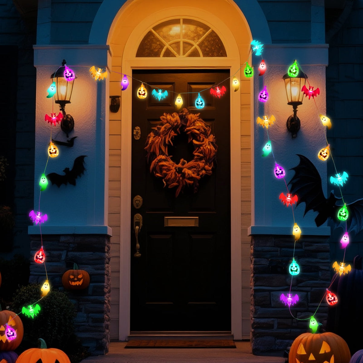 Oziral Halloween Lights Outdoor Indoor 14.76 ft 30 LED Pumpkin Bat Ghost Battery Operated String Lights Waterproof Halloween Decorations,8 Modes,Timer