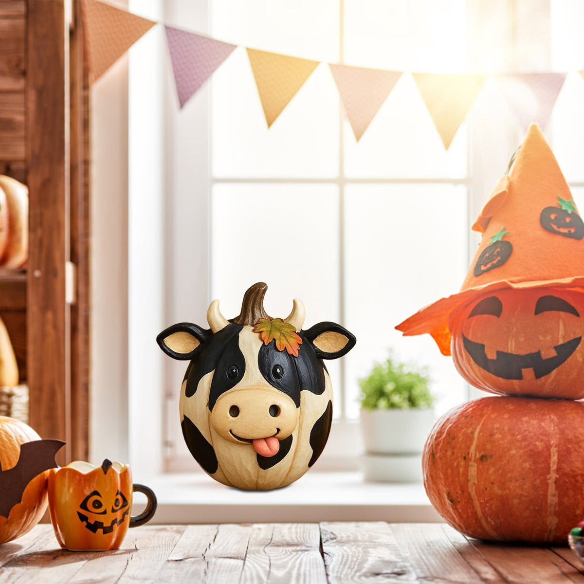 Farm Animal Pumpkin Figurines, Cute Funny Resin Cow Duck Sheep Pig Chicken Horse Statue, Autumn Fall Thanksgiving Halloween Table Centerpiece, Home Desktop Decor, 5-Inch