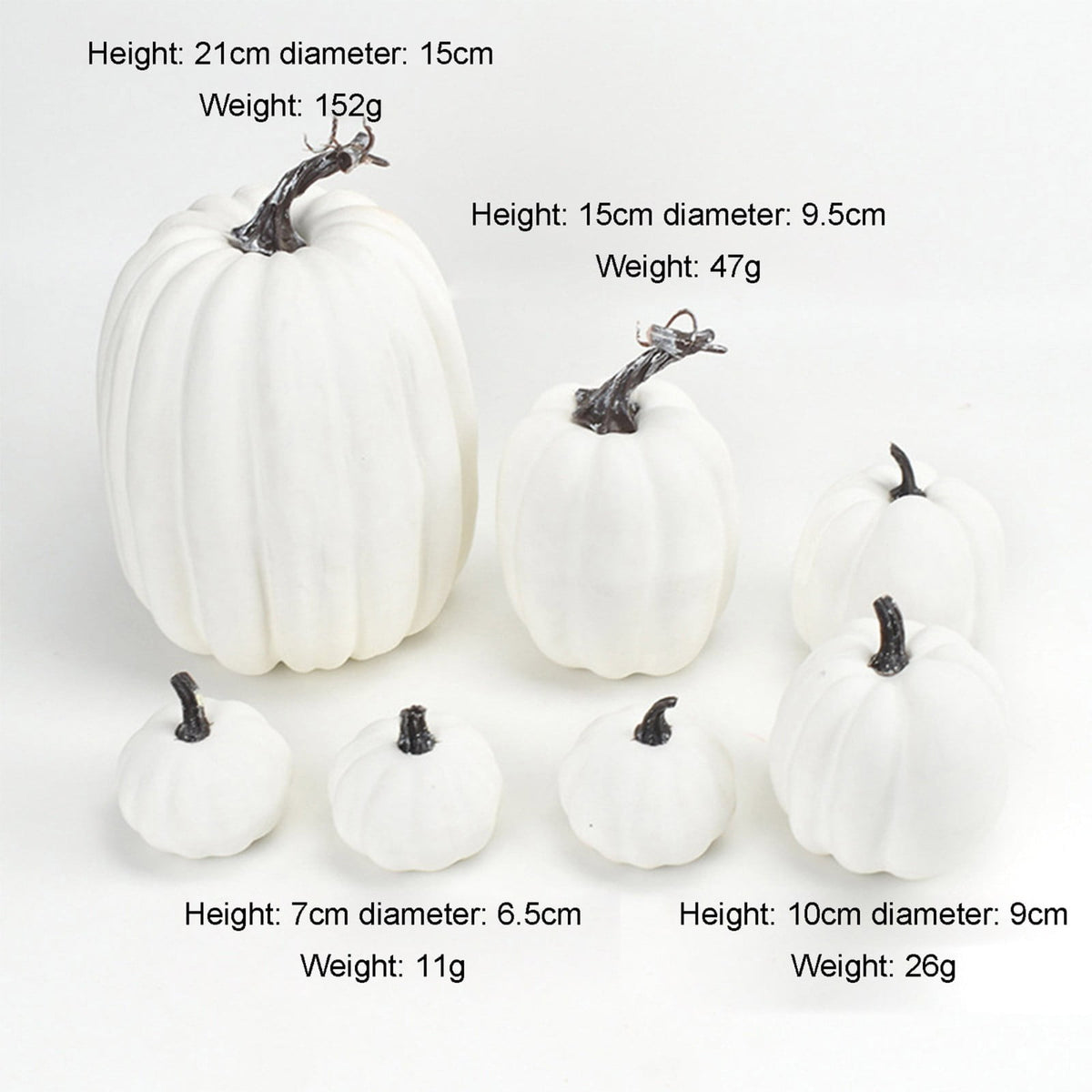 7Pcs Artificial Pumpkins Fall Decoration Assorted Faux Pumpkin Cute Foam Pumpkins for Home Outside Halloween Decorating (White)