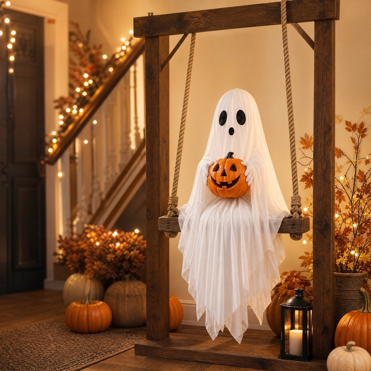 Halloween Ghost Candy Bowl Large Light Up Floor Stand with Remote Control for Halloween Party Treat Display and Trick Or Treat Setup