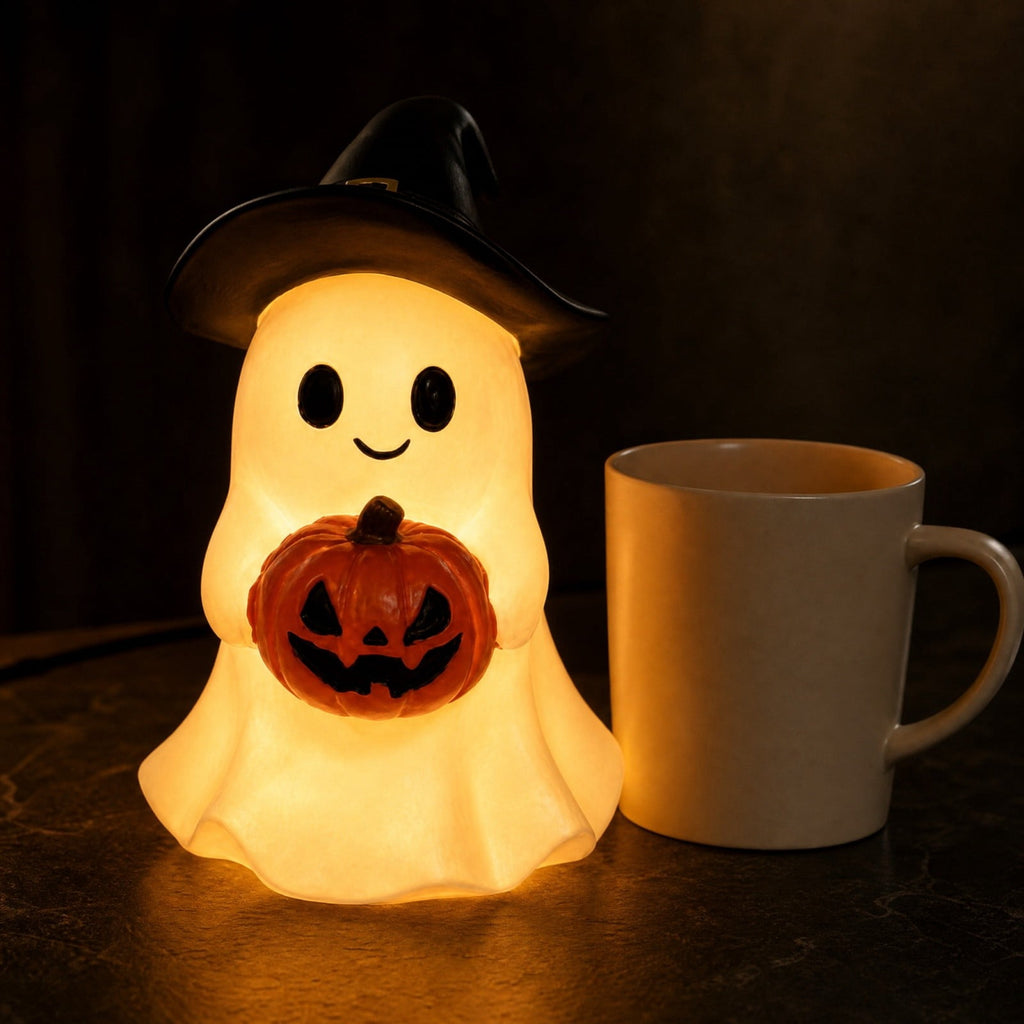 Sahpxhe Halloween Ghost Lamp Decor Warm LED Light for Halloween Mantel Shelf Tabletop Spooky Indoor Halloween Decor