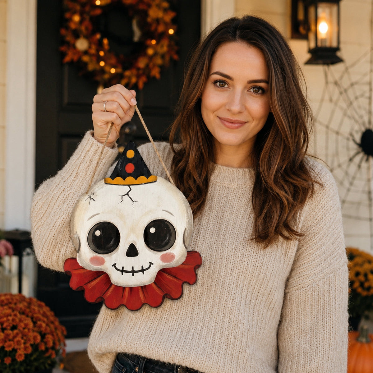 Yashow 2D Wooden Halloween Door Hanger, Vintage Pumpkin Sign 13.78x10.63 Inch, Rustic Retro Folk-Art Wall Decor for Porch, Room and Farmhouse, Festive Home Gift
