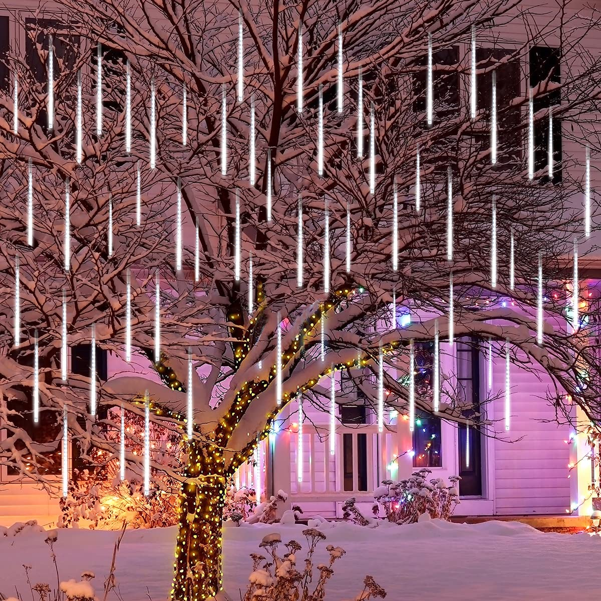 Scidweet Christmas String Lights, 20 inch 10 Tubes 540 LED Icicle Twinkle Meteor Shower Lights Outdoor for Christmas Halloween Holiday Party Home Decor, Blue
